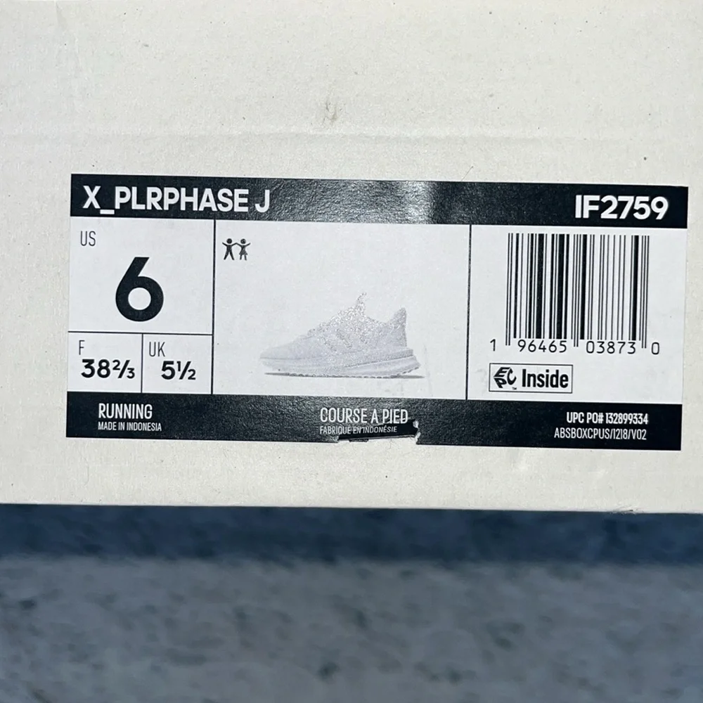 Youth 6 Adidas X_PLRPHASE J White on White Running Shoes